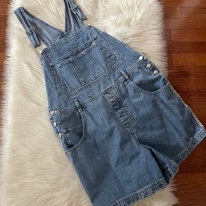 Vintage Xhilaration Jean Denim Shortalls Size 18w Plus Made in Hong Kong flaw